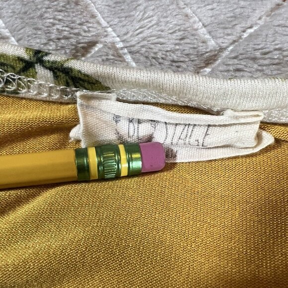 Be Stage Womens Small Shirt Long Raglan Sleeve Mustard Yellow Floral Gold Sequin - Picture 2 of 5